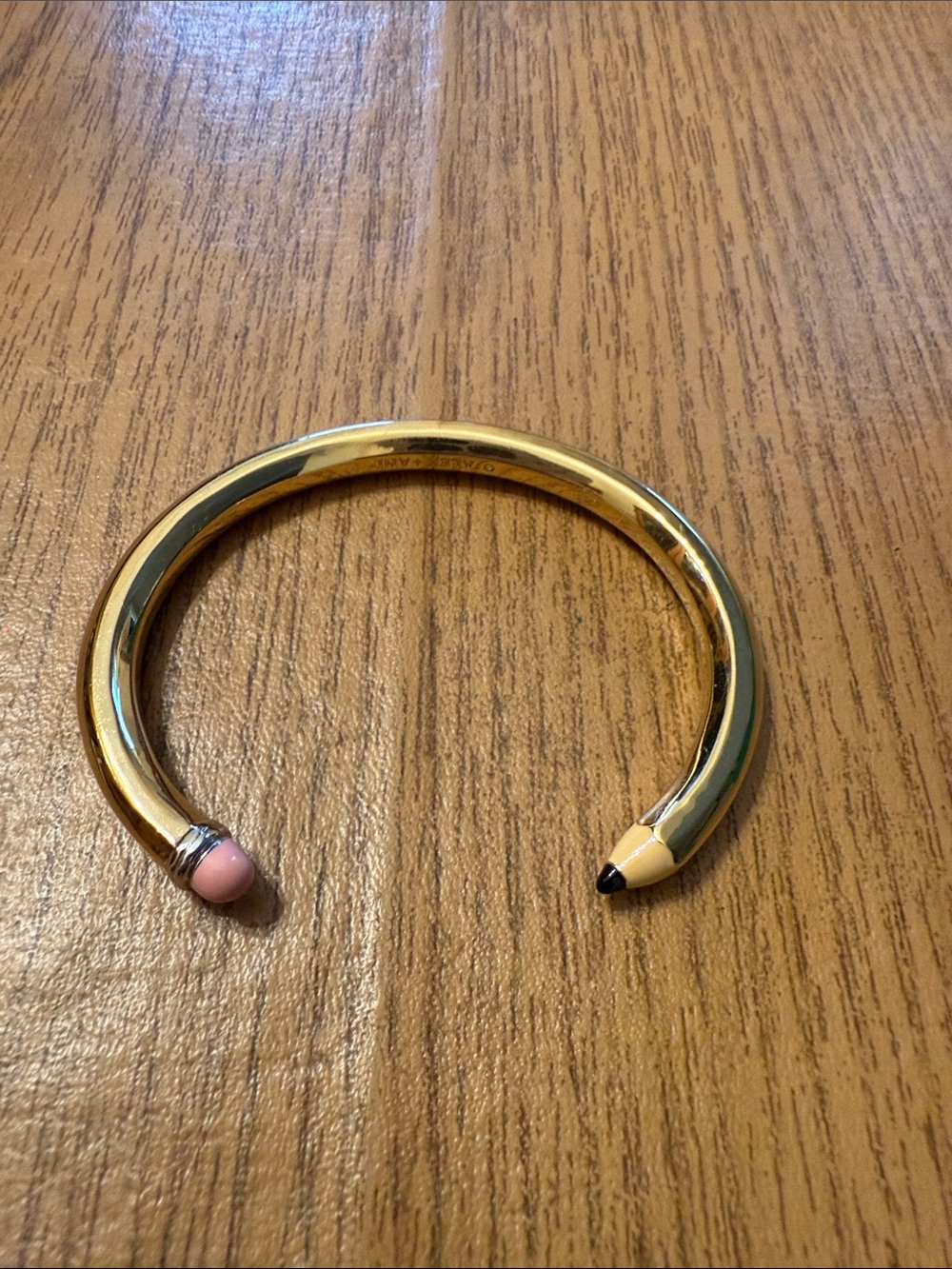 Alex and Ani Gold Pencil Cuff Bracelet with Pink Eraser and Black Tip